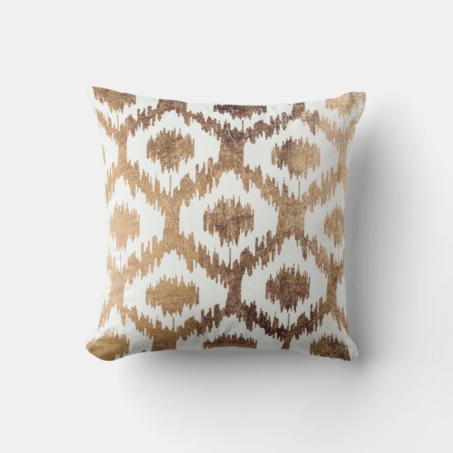 Coussin Or blanc moderne de laiton de faux de motif d'ikat (Recto)