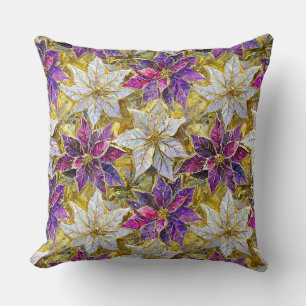 Coussin Or Blanc Rose Violet Noël Poinsettias