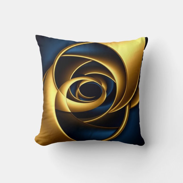 Coussin or bleu spirale abstrait motif vortex luxe géométr (Recto)