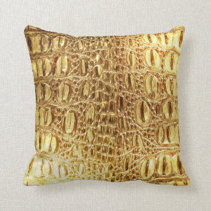 Coussin Or brillant de peau de crocodile d'alligator de