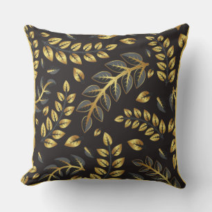 Coussin Or classique Feuilles de bronze sur fond noir