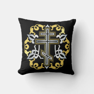 Coussin Or Croix Orthodoxe Avec Ornements