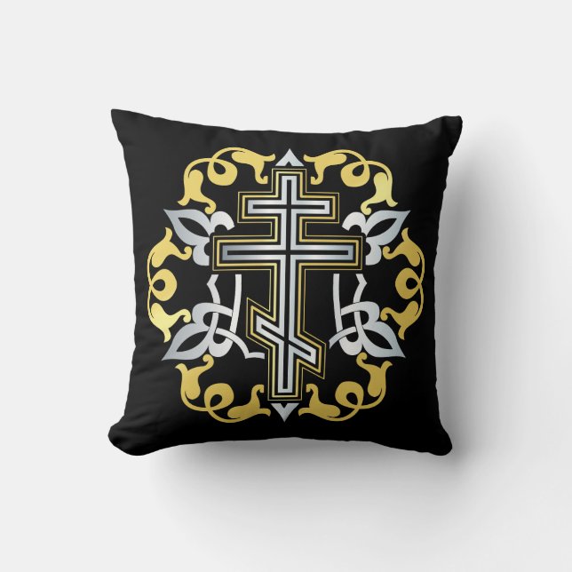 Coussin Or Croix Orthodoxe Avec Ornements (Recto)