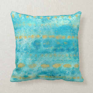 Coussin Or dans l'art profond d'aquarelle de turquoise