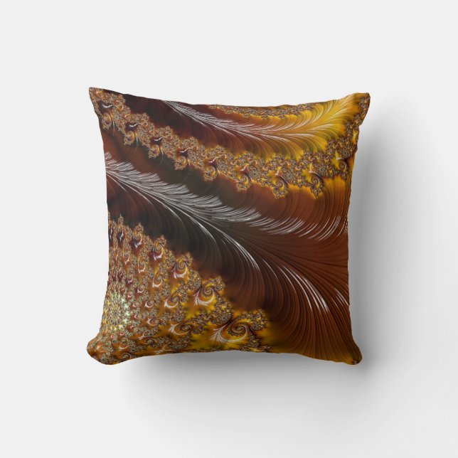 Coussin Or d'art de fractale/carreau Brown (Recto)