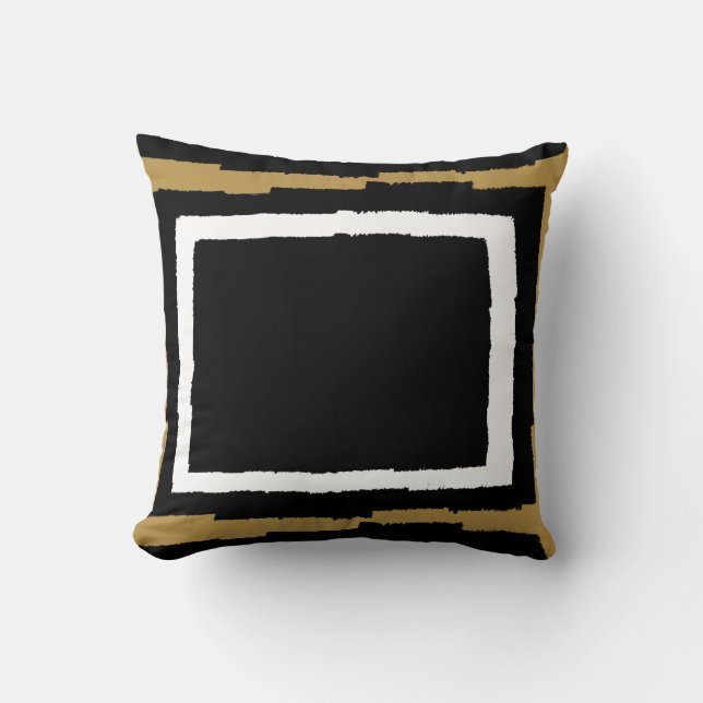 Coussin Or de bloc de couleur, noir et blanc abstrait (Recto)