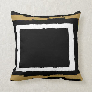 Coussin Or de bloc de couleur, noir et blanc abstrait