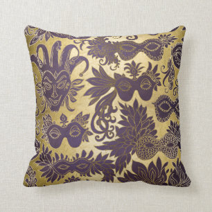 Coussin Or de mardi gras et masques pourpres