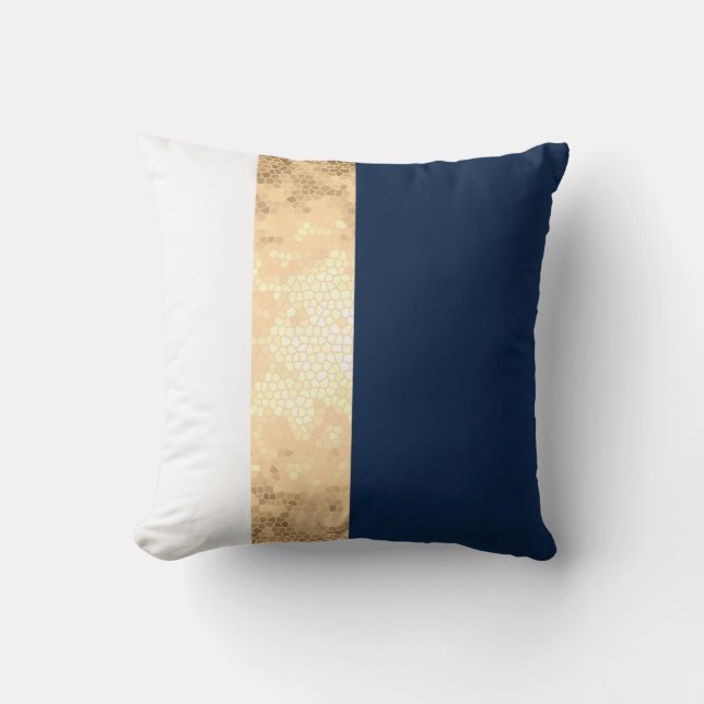 Coussin or élégant de faux, bleu marine, rayures blanches (Recto)