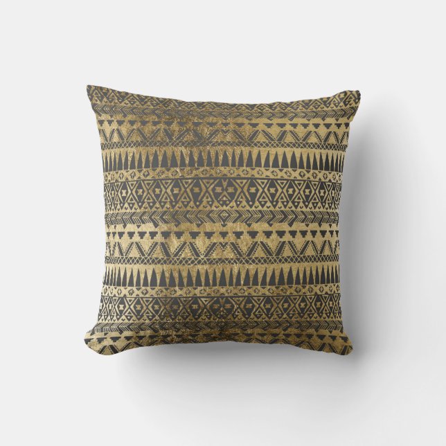 Coussin Or élégant de Faux et Aztèque tiré par la main (Recto)