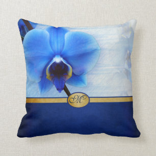 Coussin Or élégant décoré d'un monogramme d'orchidée 