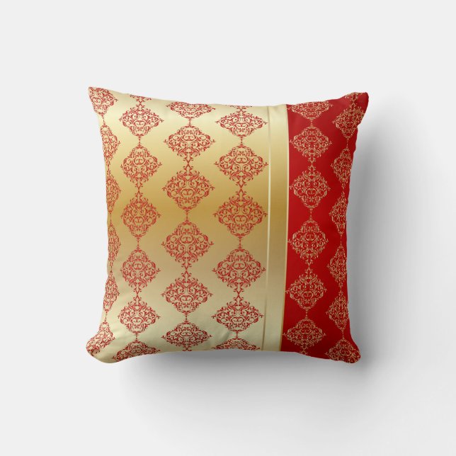 Coussin Or élégant et conception rouge de damassé (Recto)