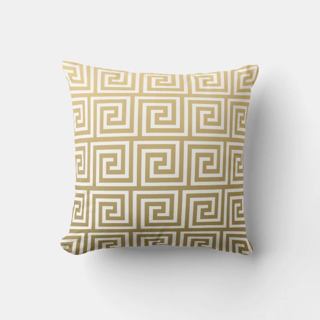 Coussin Or élégant et motif principal grec blanc (Recto)