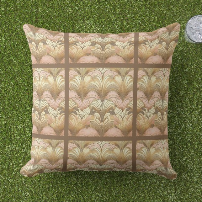 Coussin Or élégant, motif coquillage rose et blanc (Herbe)