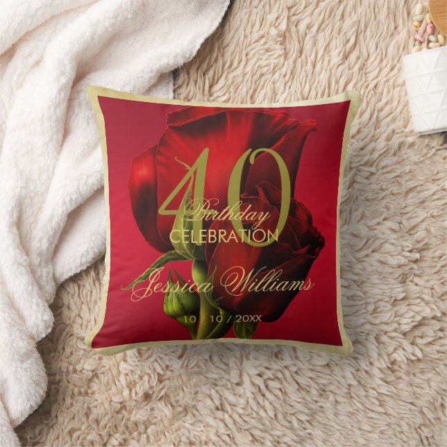 Coussin Or encadré romantique Rose rouge Anniversaire (Couverture)