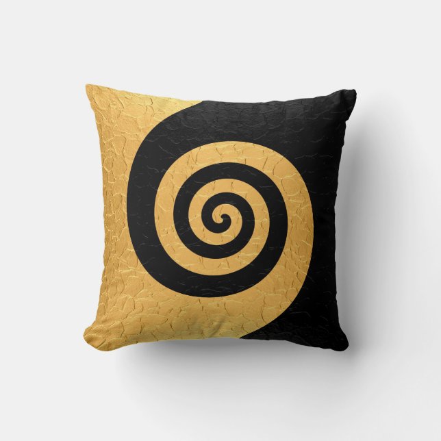 Coussin Or et acier en spirale noir de motif métalliques (Recto)