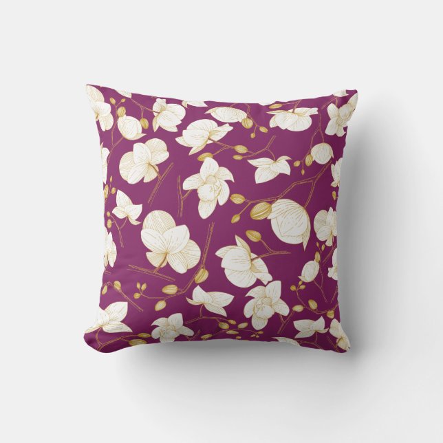 Coussin Or et blanc élégant orchidée floral moderne (Recto)