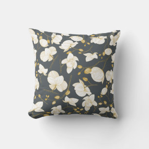 Coussin Or et blanc élégant orchidée floral moderne