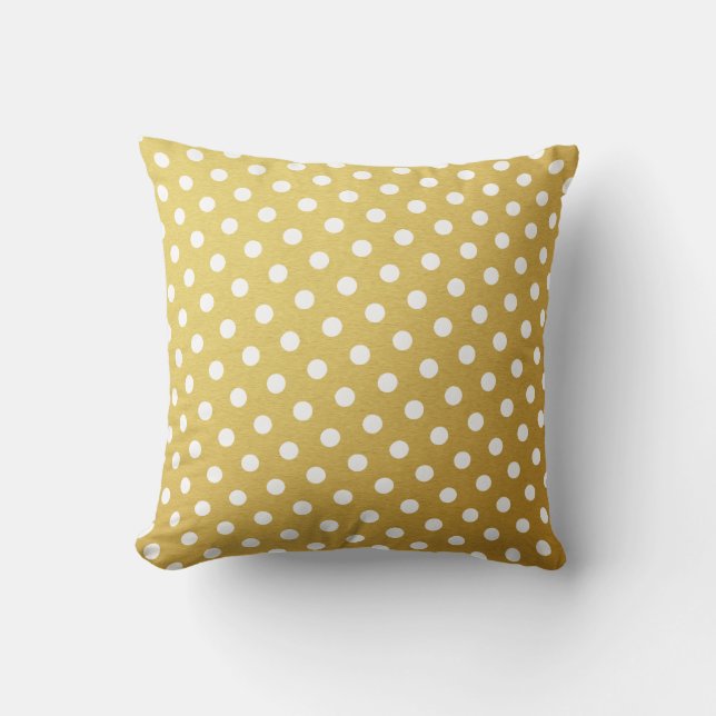 Coussin Or et carreaux blancs de motif de point de polka (Recto)