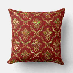 Coussin Or Et Crimson Rouge Vintage Floral Damask