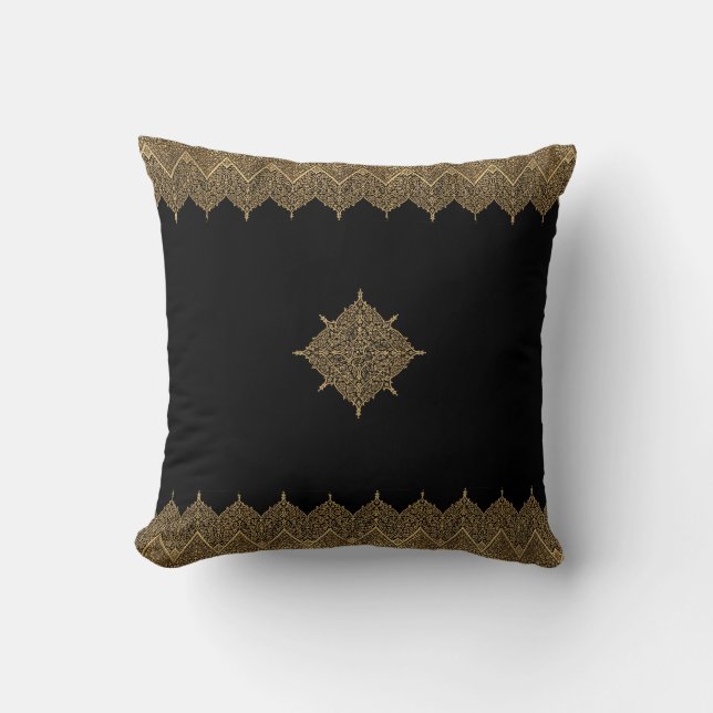 Coussin Or et motif d'Indien de noir (Recto)