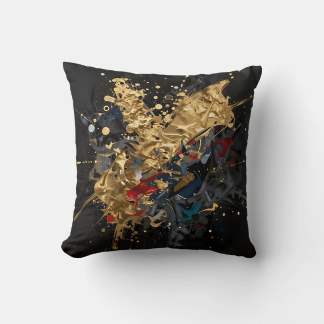 Coussin Or Et Nuit Abstrait Éclaboussure Moderne Art De Lu (Recto)