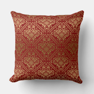 Coussin Or Et Rouge Noir Vintage Floral Damask