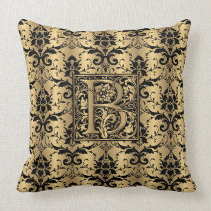 Coussin Or fascinant et monogramme noir B d'impression de