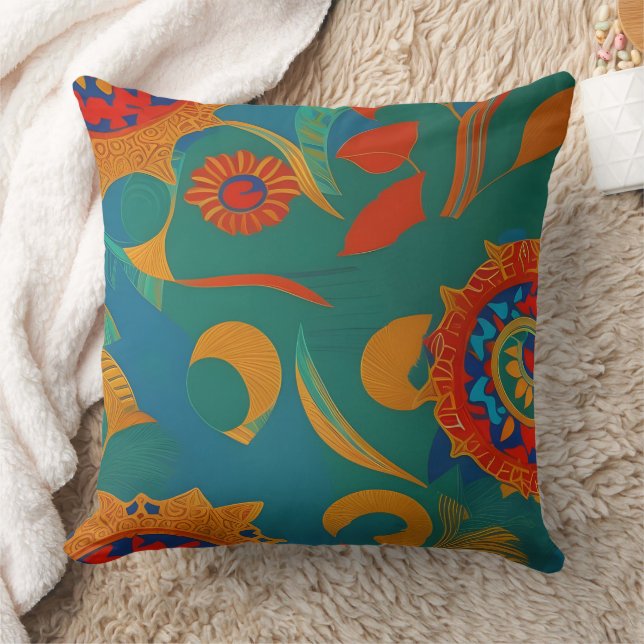Coussin or feuille bleu sarcelle orange rouge or marocain  (Couverture)