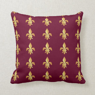 Coussin Or Fleur-De-lis sur Bourgogne