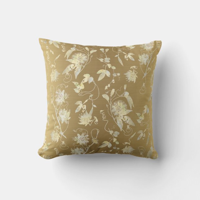 Coussin Or Floral Élégant (Recto)