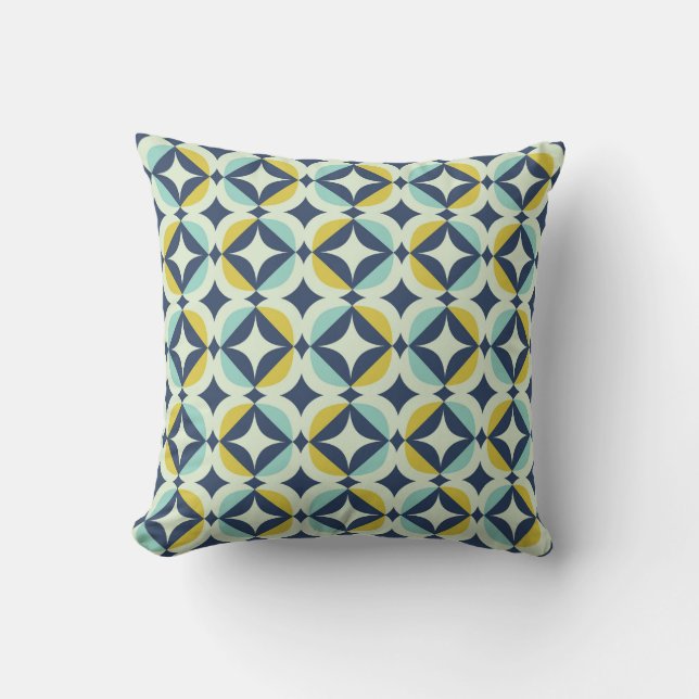 Coussin Or géométrique et motif bleu (Recto)