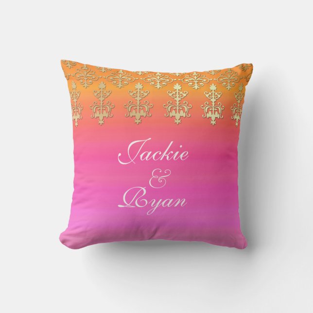 Coussin Or indien de rose de monogramme de mariage (Recto)