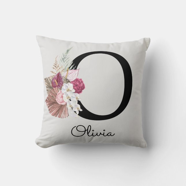 Coussin Or Initial Floral Rose en Or Monogrammé (Recto)