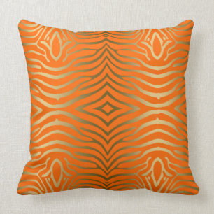 Coussin Or Moderne Et Orange Zebra