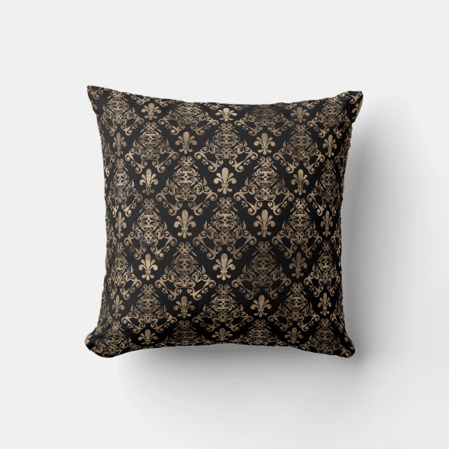 Coussin Or motif de fleur de lis sur noir (Recto)