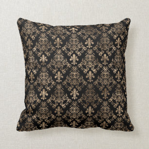Coussin Or motif de fleur de lis sur noir