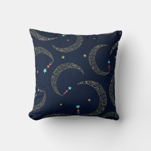 Coussin Or Mystique Bleu Filigrane Lune Céleste