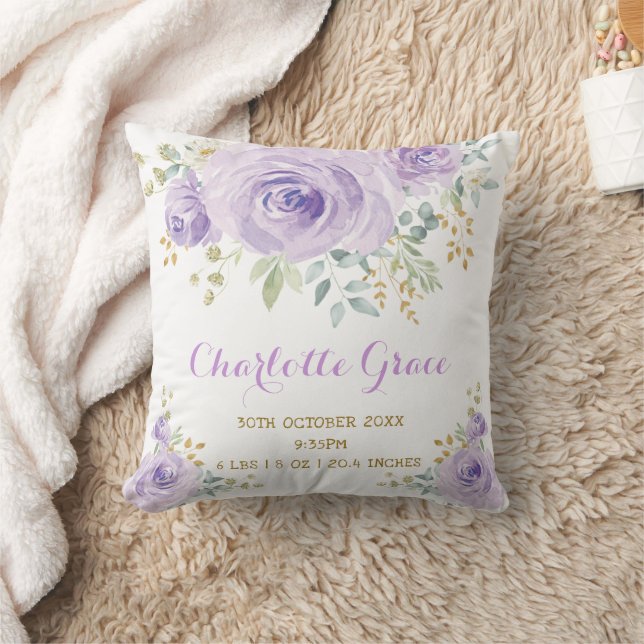 Coussin Or Né Aquarelle Fleurs Statistiques de Naissance N (Couverture)