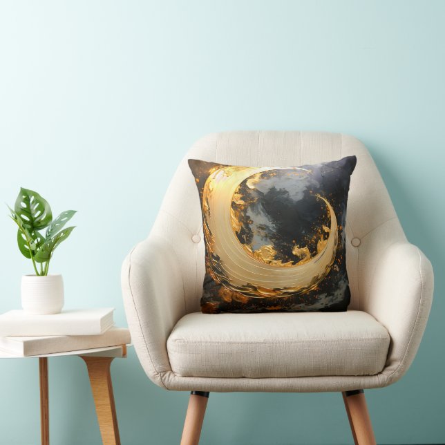 Coussin Or noir Abstrait Tourbillon Moderne Lune (Chaise)
