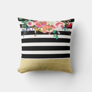 Coussin Or Noir Blanc Moderne Floral Glam Chic Glamour