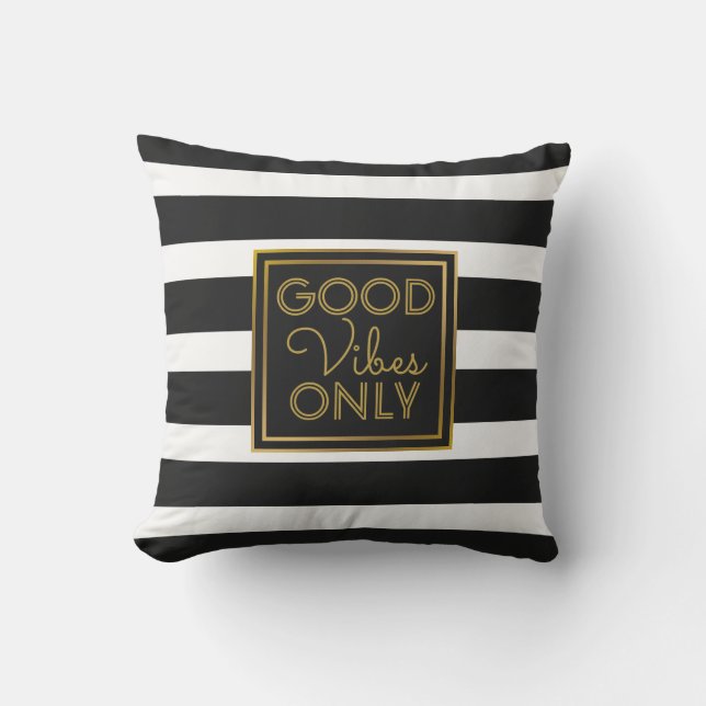 Coussin Or noir et blanc moderne de rayure de Good Vibes (Recto)
