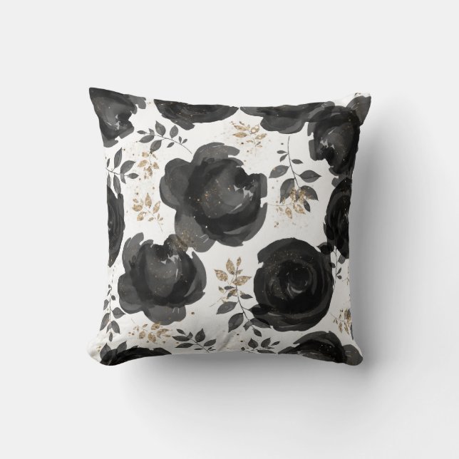 Coussin Or Noir Floral Glam Feuilles Shabby Chic (Recto)
