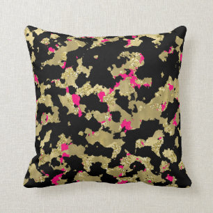 Coussin Or Noir Paillettes Rose Chaud Abstrait qui se Déco