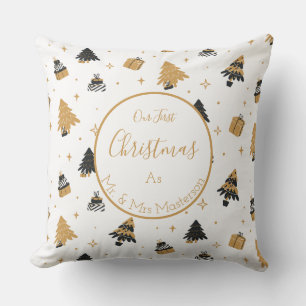 Coussin Or Noir Premier Arbre de Noël Motif M. et Mme