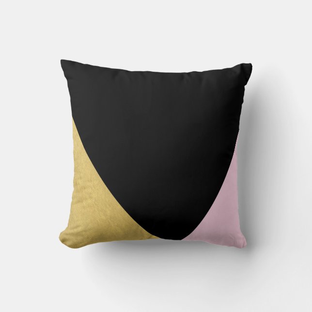 Coussin Or Noir & Rose Bloc de Couleur Mod Glam Triangles (Recto)