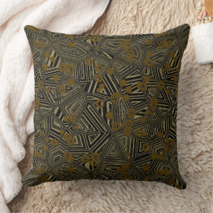 Coussin Or olive et noir géométrique abstrait