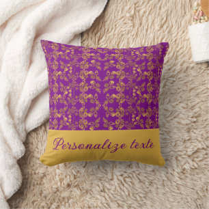 Coussin Or personnalisé en or floral damas sur fond de pou