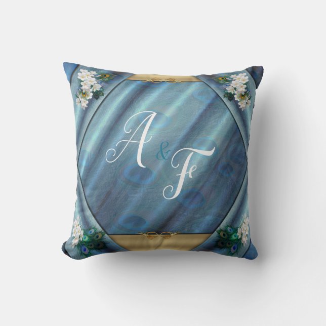 Coussin Or, plumes de paon sur le cadeau émeraude vert (Recto)