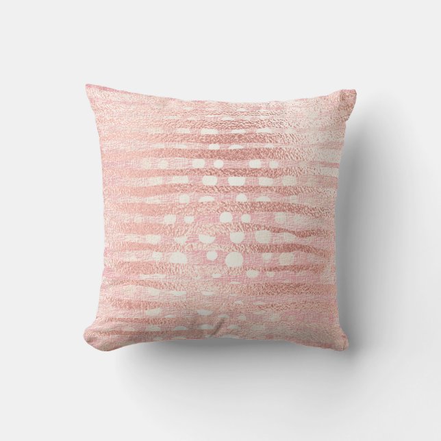 Coussin Or Rose Blush Rose Tailles métalliques Lignes Blan (Recto)